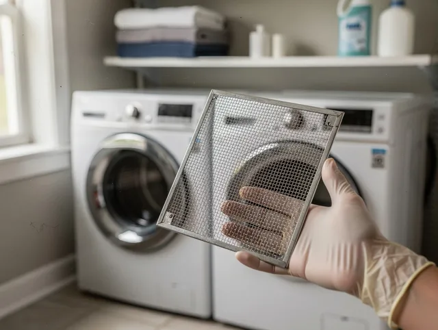 Matthews Dryer Vent Cleaning specialist performing detailed lint trap cleaning service in Matthews