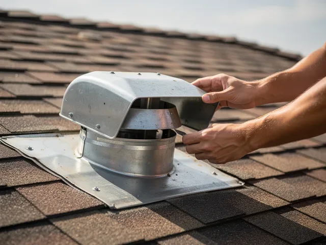 Matthews Dryer Vent Cleaning certified technician safely cleaning a roof-mounted dryer vent in Matthews
