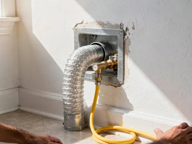 Matthews Dryer Vent Cleaning certified technician performing specialized gas dryer vent cleaning in Matthews